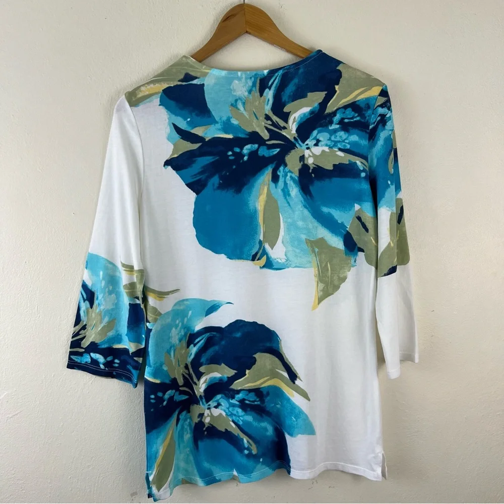 Chicos Iris Bloom Floral Petals Modal Cotton Blend 3/4 Sleeve Tunic - Picture 11 of 11